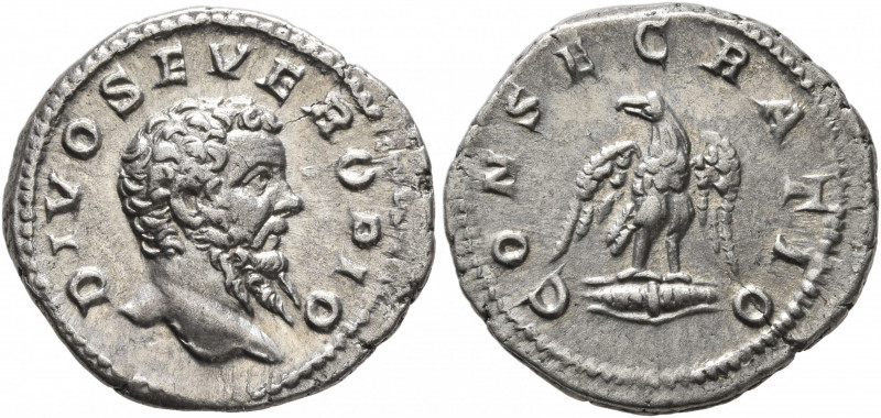 Divus Septimius Severus, died 211. Denarius (Silver, 19 mm, 3.31 g, 6 h), Rome, ...