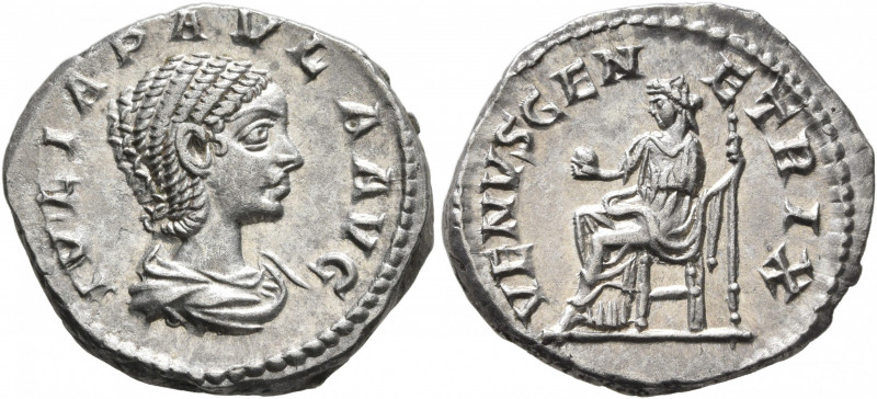 Julia Paula, Augusta, 219-220. Denarius (Silver, 19 mm, 3.30 g, 6 h), Rome. IVLI...