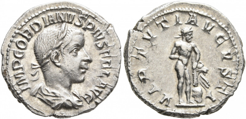 Gordian III, 238-244. Denarius (Silver, 20 mm, 3.40 g, 1 h), Rome, 241-243. IMP ...