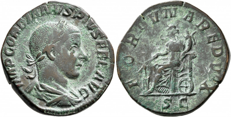 Gordian III, 238-244. Sestertius (Orichalcum, 30 mm, 17.13 g, 12 h), Rome, early...