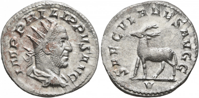 Philip I, 244-249. Antoninianus (Silver, 22 mm, 3.33 g, 7 h), Rome, 248. IMP PHI...