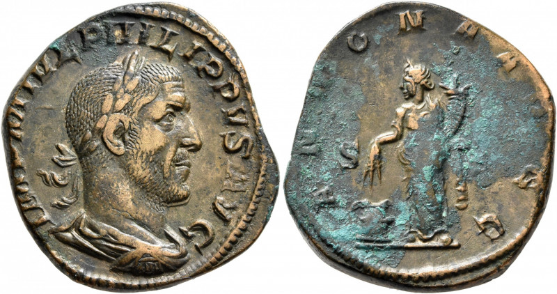 Philip I, 244-249. Sestertius (Orichalcum, 30 mm, 17.51 g, 12 h), Rome. IMP M IV...