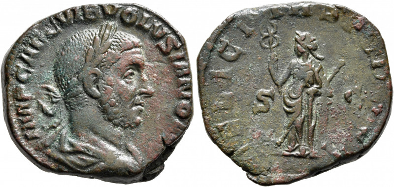 Volusian, 251-253. Sestertius (Orichalcum, 28 mm, 18.36 g, 1 h), Rome. IMP CAE C...