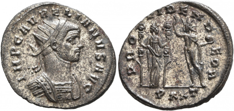 Aurelian, 270-275. Antoninianus (Silvered bronze, 22 mm, 3.27 g, 12 h), Ticinum,...