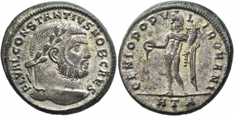 Constantius I, as Caesar, 293-305. Follis (Silvered bronze, 27 mm, 9.91 g, 12 h)...