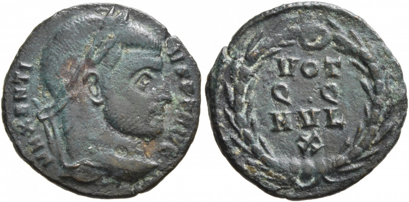 Maxentius, 307-312. 1/3 Follis (Bronze, 16 mm, 1.57 g, 12 h), Ostia, beginning o...