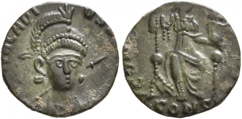 Arcadius, 383-408. Nummus (Bronze, 13 mm, 0.92 g, 6 h), Constantinopolis, 401-40...