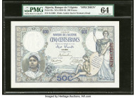Algeria Banque de l'Algerie 500 Francs ND (1926-42) Pick 82s Specimen PMG Choice Uncirculated 64. Solid zero serial numbers and a date and two red ove...