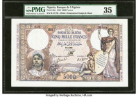 Algeria Banque de l'Algerie 5000 Francs 27.3.1942 Pick 90a PMG Choice Very Fine 35. A beautiful and rare high denomination banknote, not often seen in...