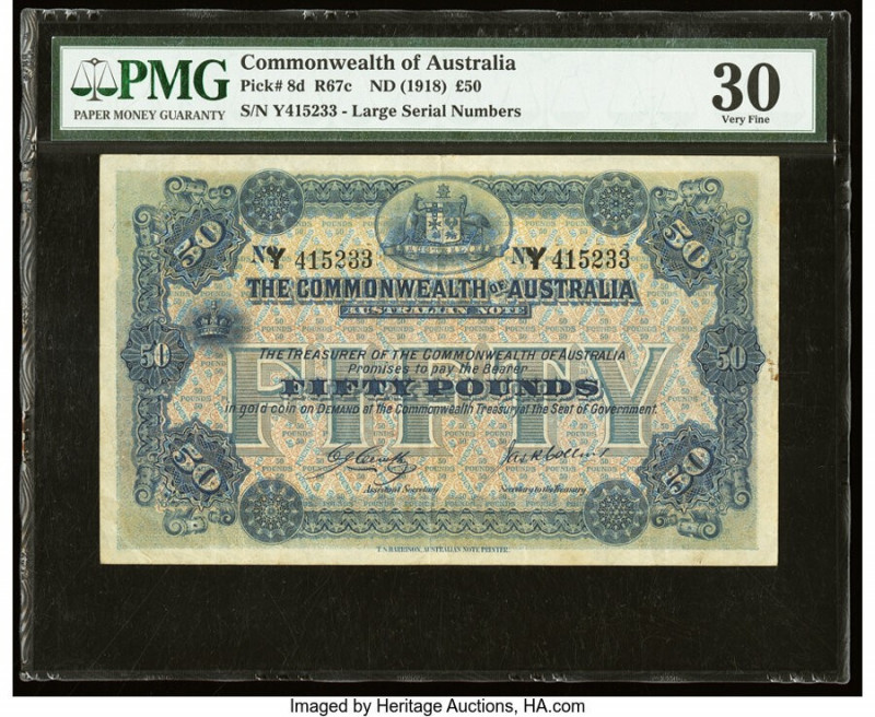 Australia Commonwealth of Australia 50 Pounds ND (1918) Pick 8d PMG Very Fine 30...