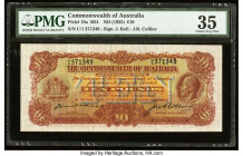 Australia Commonwealth Bank of Australia 10 Pounds ND (1925) Pick 18a R54 PMG Choice Very Fine 35. All features are easily enjoyable on this rare exam...