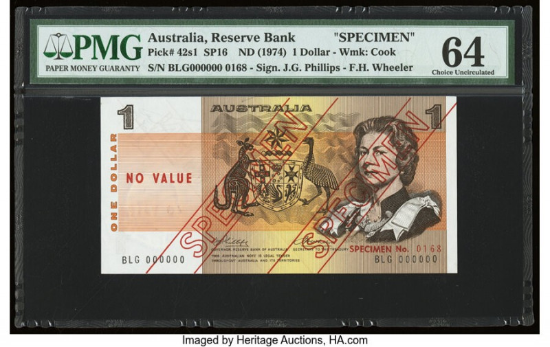 Australia Reserve Bank of Australia 1 Dollar ND (1974) Pick 42s1 SP16 Specimen P...