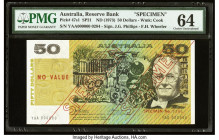 Australia Reserve Bank of Australia 50 Dollars ND (1973) Pick 47s1 SP21 Specimen PMG Choice Uncirculated 64. This series is widely collected in both I...