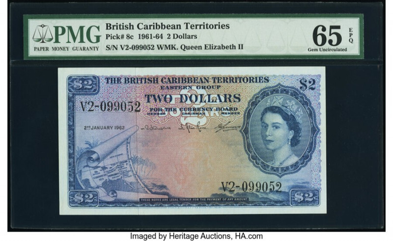 British Caribbean Territories Currency Board 2 Dollars 2.1.1962 Pick 8c PMG Gem ...
