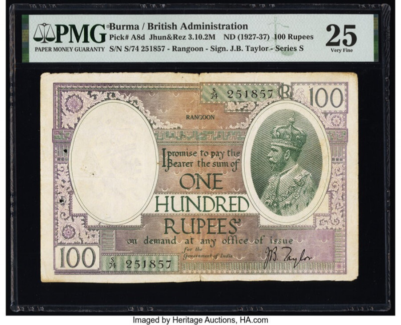 Burma Government of India, Rangoon 100 Rupees ND (1927-37) Pick A8d Jhunjhunwall...