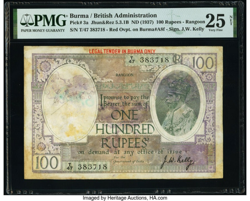 Burma Reserve Bank of India 100 Rupees ND (1937) Pick 3a Jhunjhunwalla-Razack 5....