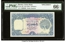 Burma Union Bank 10 Rupees ND (1953) Pick 40s Specimen PMG Gem Uncirculated 66 EPQ. Burmese notes denominated in Rupees issued after independence are ...