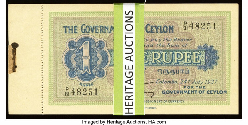 Ceylon Government of Ceylon 1 Rupee 24.7.1937 Pick 16c Original Booklet of 25 No...