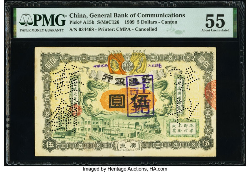 China General Bank of Communications, Canton 5 Dollars 1.3.1909 Pick A15b S/M#C1...