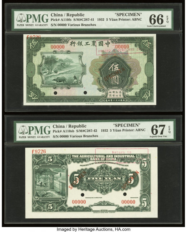 China Agricultural & Industrial Bank of China 5 Yuan 1932 Pick A110fs; A110bs Tw...