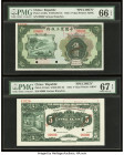 China Agricultural & Industrial Bank of China 5 Yuan 1932 Pick A110fs; A110bs Two Uniface Specimen PMG Gem Uncirculated 66 EPQ; Superb Gem Unc 67 EPQ....