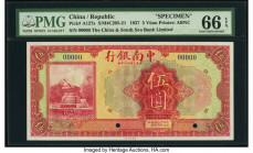China China & South Sea Bank, Limited 5 Yuan 1927 Pick A127s S/M#C295-21 Specimen PMG Gem Uncirculated 66 EPQ. The China & South Sea Bank is a very po...