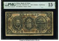 China Bank of China, Chehkiang 5 Dollars 1.6.1912 Pick 26d S/M#C294-31d PMG Choice Fine 15 Net. Chehkiang issues from the 1912 series are very rare an...