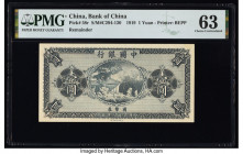 China Bank of China 1 Yuan 1919 Pick 58r S/M#C294-120 Remainder PMG Choice Uncirculated 63. The 1919 1 Yuan is rare in any format, as currently less t...