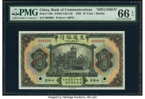 China Bank of Communications, Harbin 10 Yuan 1.12.1920 Pick 130s S/M#C126-142 Specimen PMG Gem Uncirculated 66 EPQ. English, Russian, and Chinese are ...