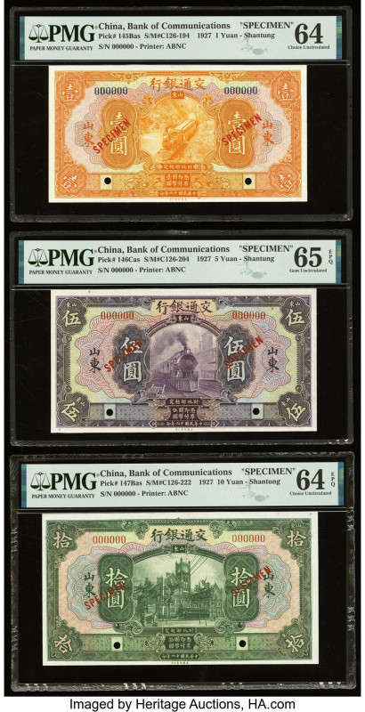 China Bank of Communications, Shangtung 1; 5; 10 Yuan 1.11.1927 Pick 145Bas; 146...