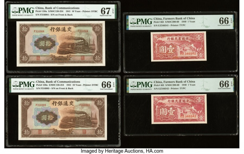 China Bank of Communications 10 Yuan 1941 Pick 159a Two Consecutive Examples PMG...