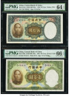 China Central Bank of China 50; 100 Yuan 1936 Pick 219a; 220a Two Examples PMG Choice Uncirculated 64 EPQ; Gem Uncirculated 66 EPQ. A beautifully desi...