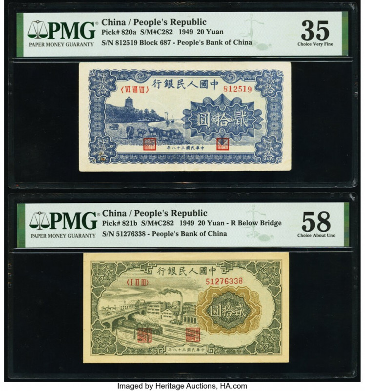 China People's Bank of China 20 Yuan 1949 Pick 820a; 821b Two Examples PMG Choic...