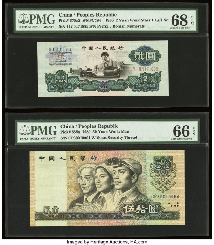 China People's Bank of China 2; 50 Yuan 1960; 1980 Pick 875a2; 888a Two Examples...