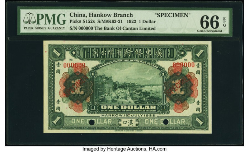 China Bank of Canton Limited, Hankow 1 Dollar 1.7.1922 Pick S152s S/M#K63-21 Spe...