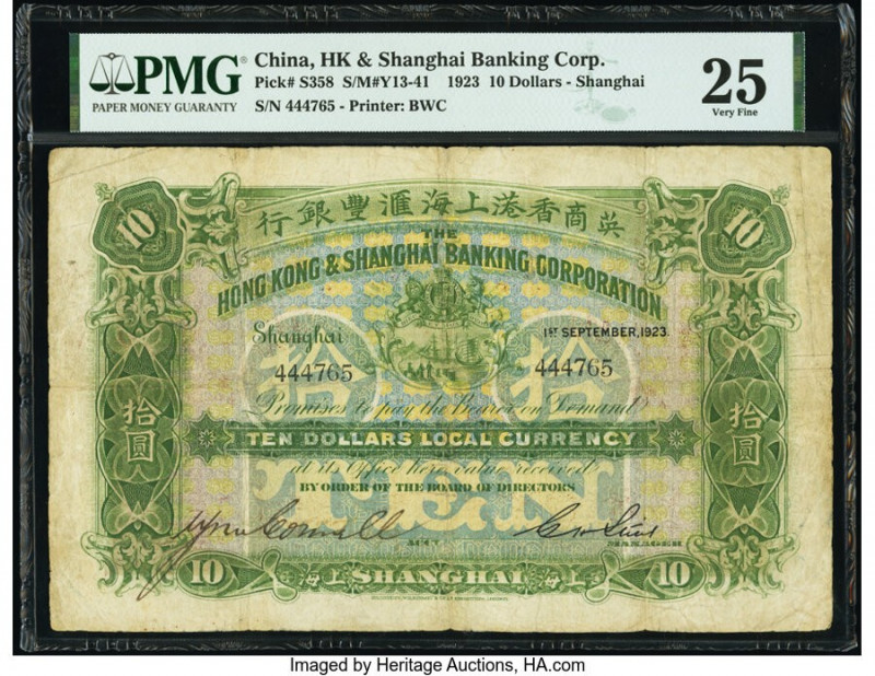 China Hongkong & Shanghai Banking Corporation, Shanghai 10 Dollars 1.9.1923 Pick...