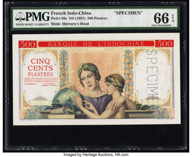 French Indochina Banque de l'Indo-Chine 500 Piastres ND (1951) Pick 83s Specimen...