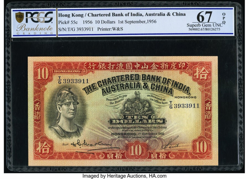 Hong Kong Chartered Bank of India, Australia & China 10 Dollars 1.9.1956 Pick 55...