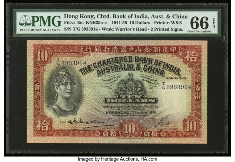 Hong Kong Chartered Bank of India, Australia & China 10 Dollars 1.9.1956 Pick 55...