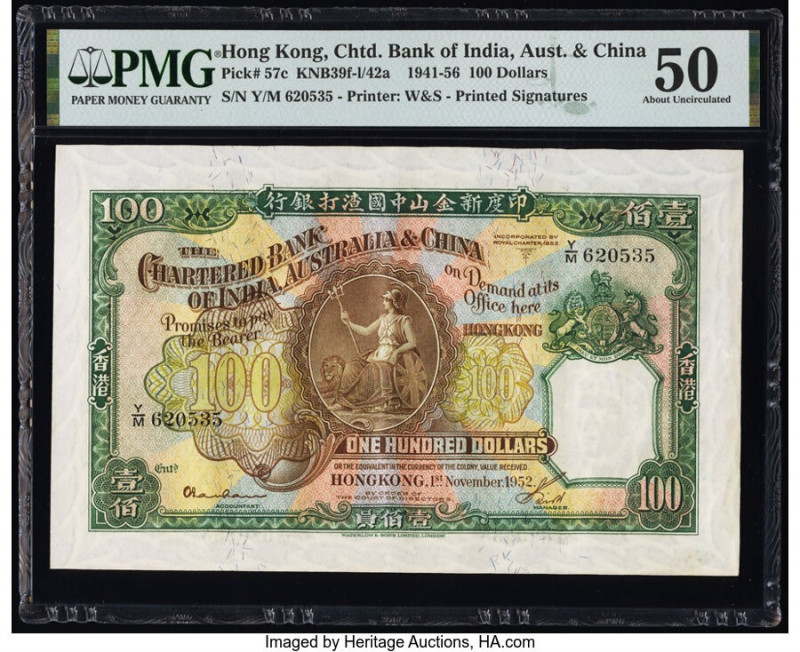 Hong Kong Chartered Bank of India, Australia & China 100 Dollars 1.11.1952 Pick ...