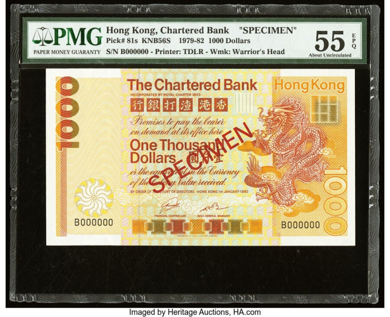 Hong Kong Chartered Bank 1000 Dollars 1.1.1982 Pick 81s KNB56S Specimen PMG Abou...