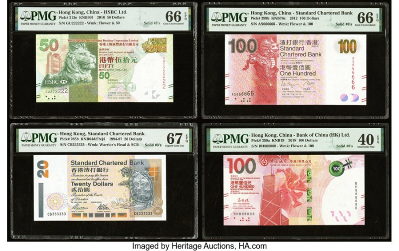 Hong Kong Solid Serial Group of 4 PMG Graded Notes. This lot includes the follow...