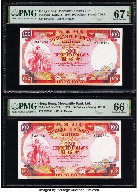 Hong Kong Mercantile Bank Ltd. 100 Dollars 4.11.1974 Pick 245 KNB21a Two Example...