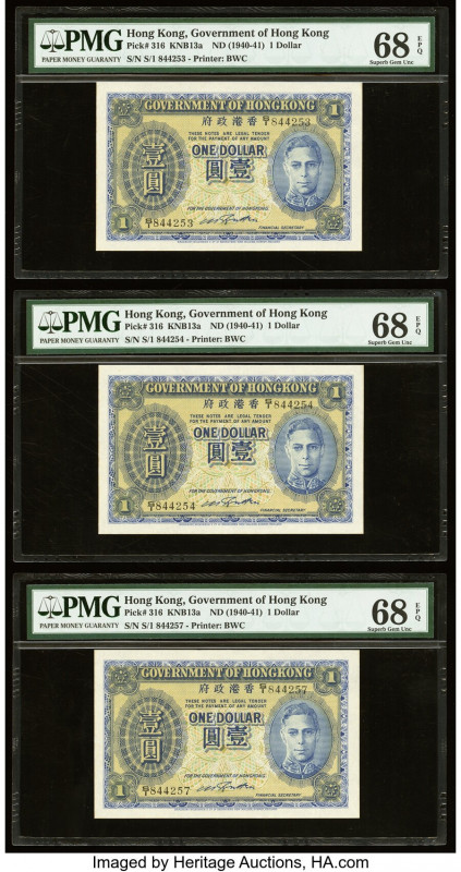 Hong Kong Government of Hong Kong 1 Dollar ND (1940-41) Pick 316 KNB13a Three Ex...