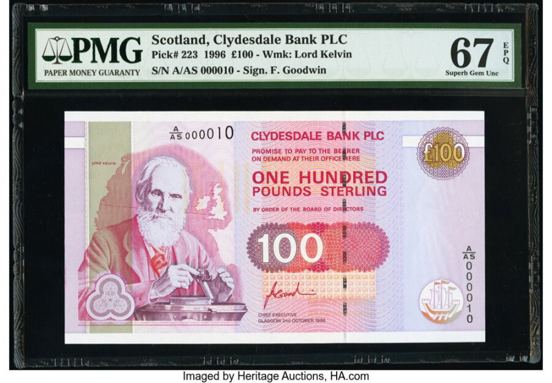 Low serial Number 10 Scotland Clydesdale Bank PLC 100 Pounds 2.10.1996 Pick 223 ...