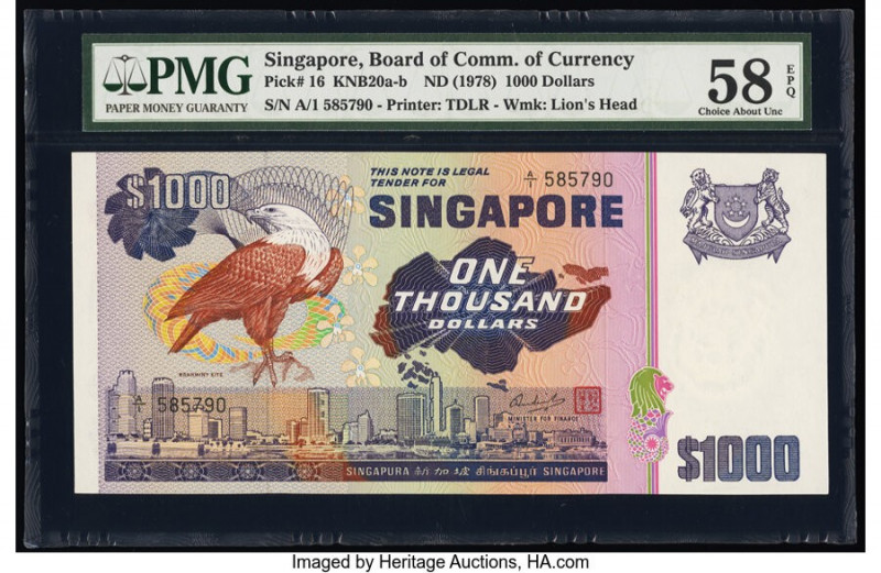 Singapore Board of Commissioners of Currency 1000 Dollars ND (1978) Pick 16 TAN#...