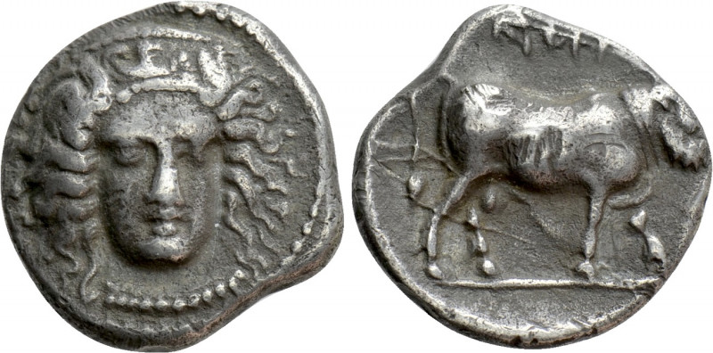 CAMPANIA. Hyrianoi. Nomos (Circa 395-385 BC). 

Obv: Head of Hera Lakinia faci...