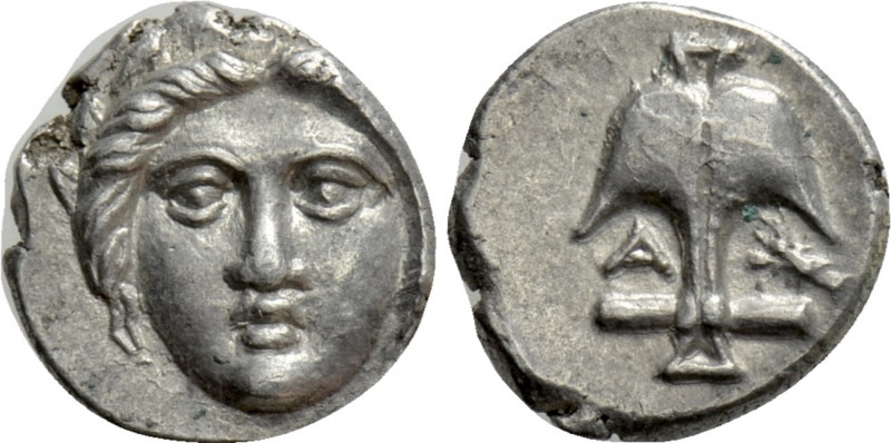 THRACE. Apollonia Pontika. Diobol (Circa 375-335 BC). 

Obv: Facing laureate h...