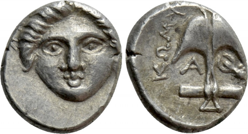 THRACE. Apollonia Pontika. Diobol (Circa 375-335 BC). 

Obv: Facing laureate h...