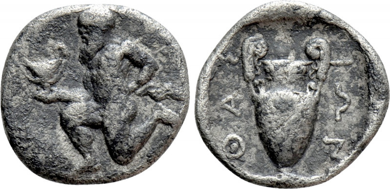 THRACE. Thasos. Trihemiobol (Circa 412-404 BC). 

Obv: Silenos kneeling left, ...